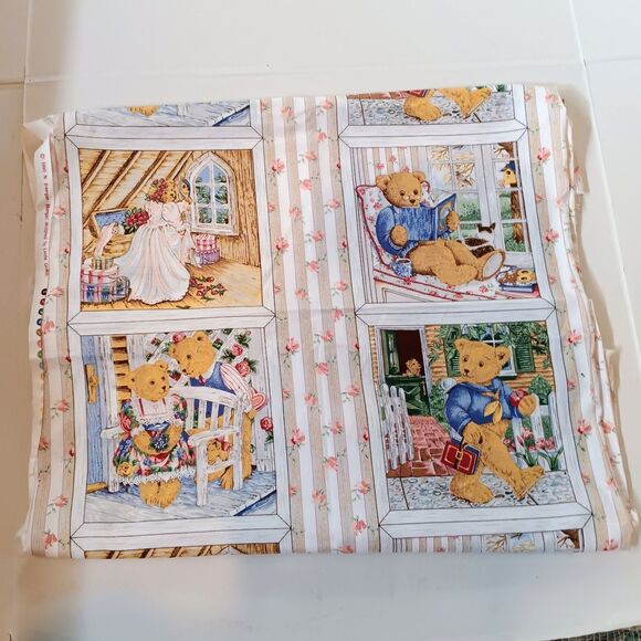 Vtg Blumgart Teddy Bear Panel Fabric-Linda Griffith-1995-Quilting Cotton-2 Yds - Picture 2 of 8